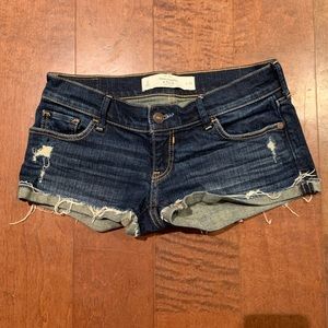 Abercrombie and Fitch dark wash jean shorts.